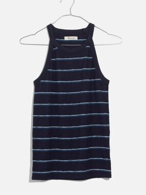 MADEWELL  Time Off Navy Ribbed Tank Light Blue Stripe size small